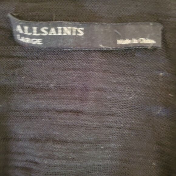 AllSaints Semi-Sheer Slub Knit Sweater V-Neck Pullover Black Sz L - Picture 5 of 6